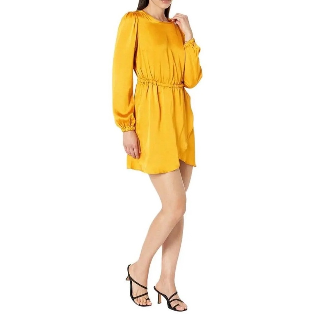 Michael Kors Women's Long Sleeve Satin Flounce Dress in Marigold NWT